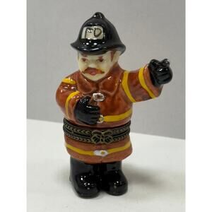 Porcelain Firefighter Hinged Trinket Box.